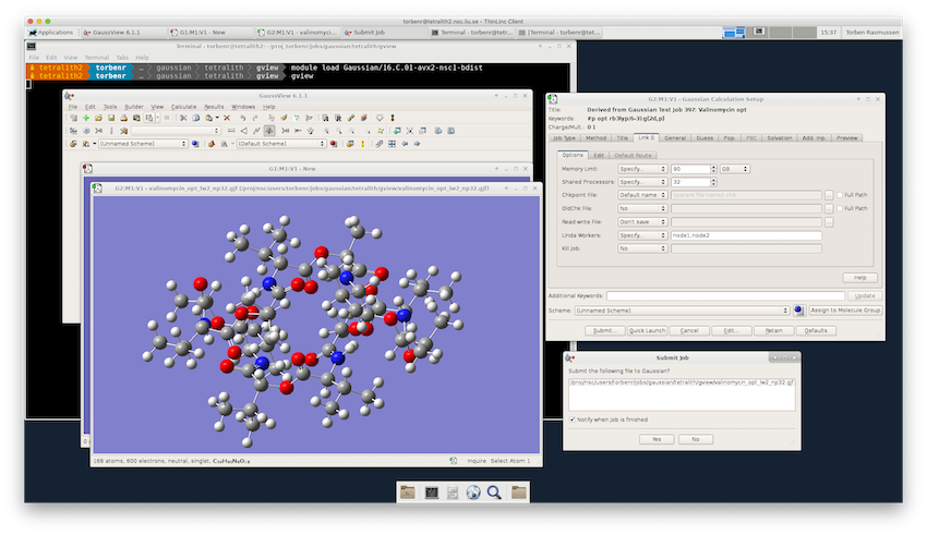 GaussView calculation setup on Tetralith