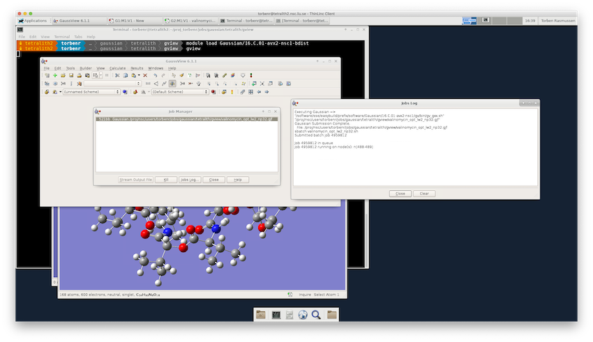 GaussView job status on Tetralith