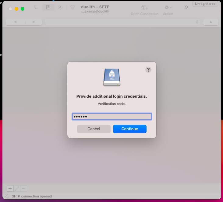 Cyberduck: login with 2FA