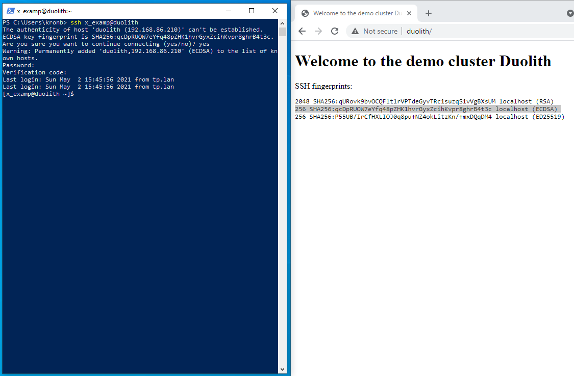 Screenshot: logging in using Windows 10 OpenSSH